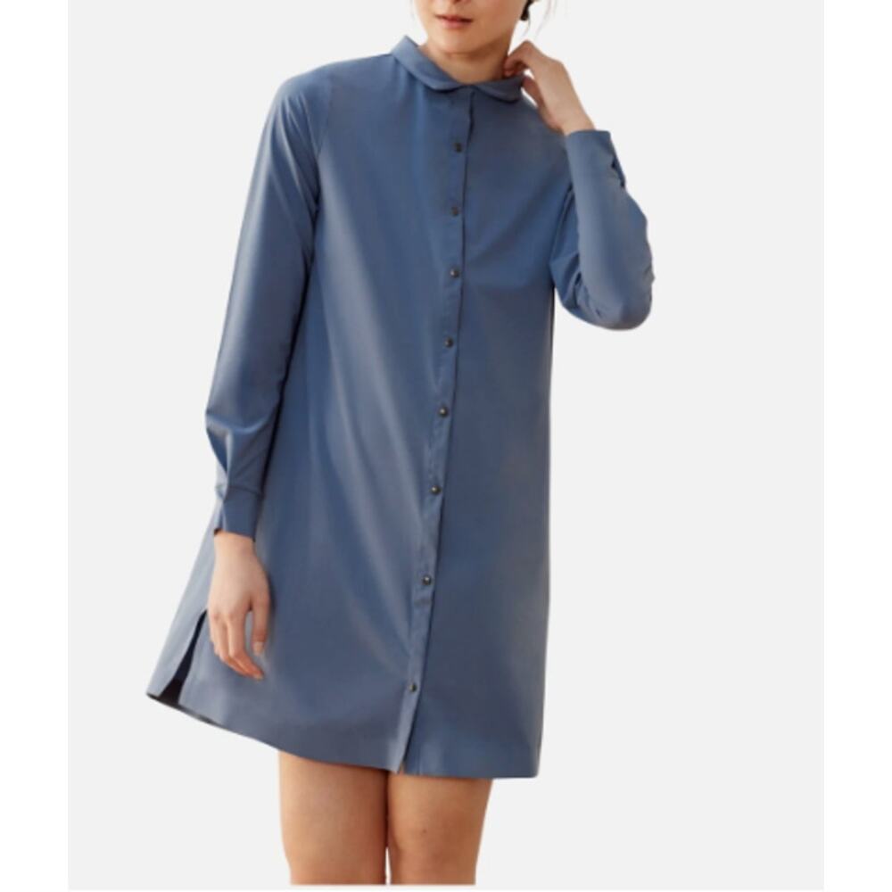 ADAY Back To Front Shirt Dress Women Small Blue Long Sleeve